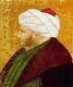 Anonymous painting from the Sarayi Album or 'Conqueror's Album'. This minature by an unknown painter is one of the two portraits that give their name to the 'Conqueror's Album'.<br/><br/>

Mehmed II or Sultan Mehmed the Conqueror (30 March 1432 – 3 May 1481) (Ottoman Turkish: محمد ثانى, Meḥmed-i s̠ānī; Turkish: II. Mehmet; also known as el-Fātiḥ, الفاتح, 'the Conqueror' in Ottoman Turkish; in modern Turkish, Fatih Sultan Mehmet; also called Mahomet II in early modern Europe) was Sultan of the Ottoman Empire twice, first for a short time from 1444 to September 1446, and later from February 1451 to 1481.<br/><br/>

At the age of 21, he conquered Constantinople and brought an end to the Byzantine Empire, transforming the Ottoman state into an empire. Mehmed continued his conquests in Asia, with the Anatolian reunification, and in Europe, as far as Bosnia and Croatia. Mehmed II is regarded as a national hero in Turkey, and among other things, Istanbul's Fatih Sultan Mehmet Bridge, Fatih University and Fatih College are all named after him.